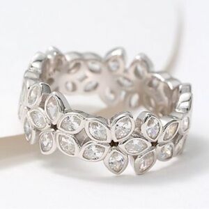 Diamonique Silver Floral Marquise CZ Eternity Ring